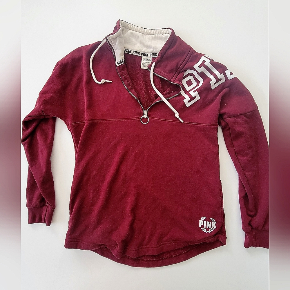 Victoria secret Pink half zip burgundy sweatshirt crew xs/m Juniors excellent